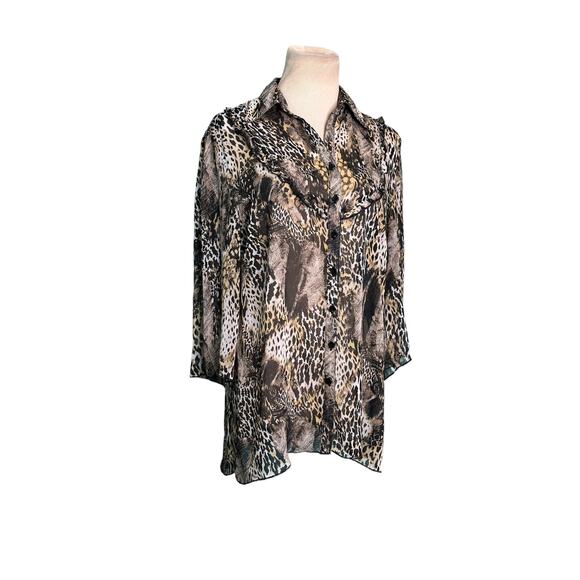 Essentials by Milano animal print 3/4 sleeves sheer blouse size Medium - Picture 9 of 11